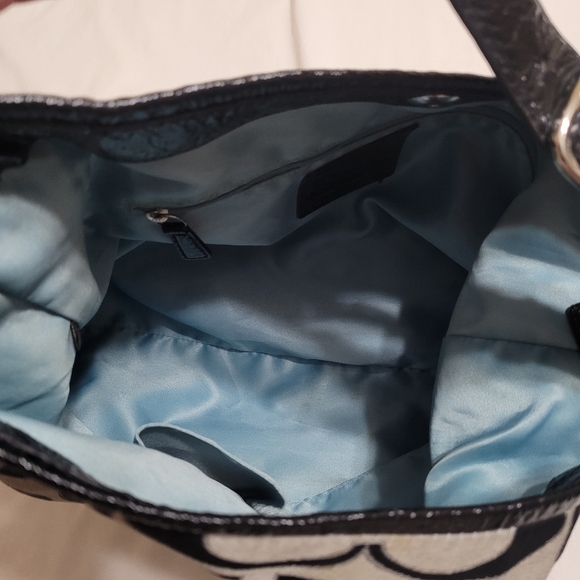 COACH PEYTON SIGNATURE LUREX HOBO BAG BLACK/SILVER - Picture 9 of 12